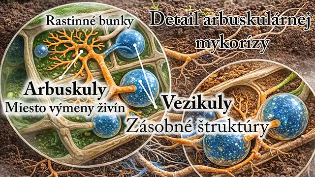 Ilustrácia štruktúry vezikulo-arbuskulárnej mykorízy